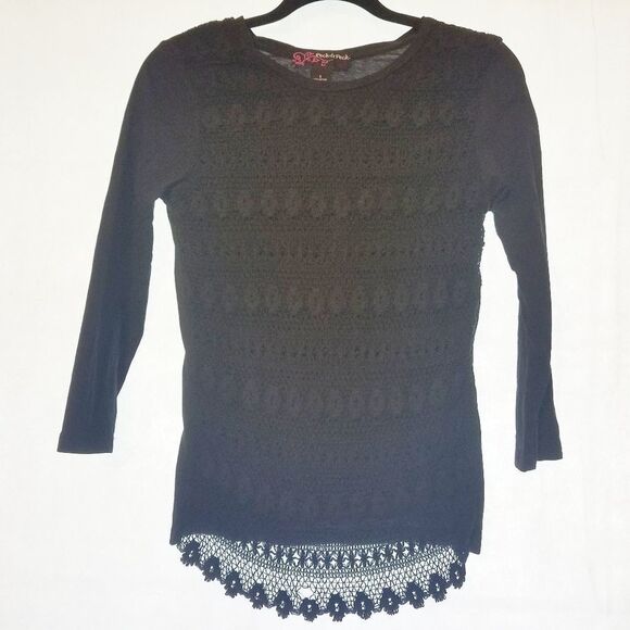 3/$15Peck & Peck Blck Long-slvd Crocheted Top sz S - Picture 1 of 4